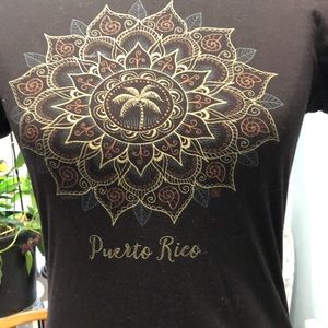 Black cotton tee shirt with Mandela and Puerto Rico emblem